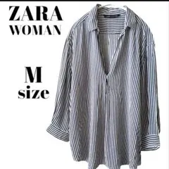 ザラウーマン　ネイビーホワイトストライプ　スキッパー　プルオーバーシャツ