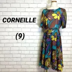 レトロ　花柄　カットソー　ロングワンピース　半袖　アート　9号　春夏向け　派手柄