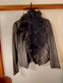 グレー ファー付きレザージャケット