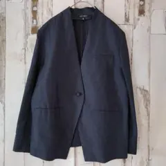 美品【INDIVI V.A.I】　シルクリネンVジャケット 定価4.6万　紺色