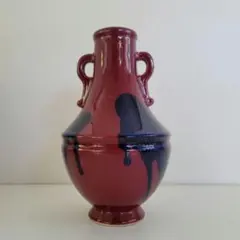 窯変釉の赤い一輪挿し、作家物、辰砂 窯変釉の赤い一輪挿し、作家物、辰砂