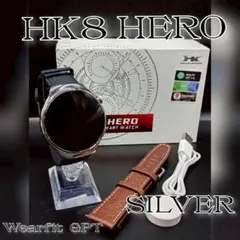 ☆最新☆丸型スマートウォッチ HK8 HERO(シルバー)日本語対応