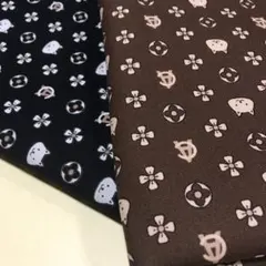 在庫限り　各130cm/2枚　黒　茶　モノグラム　猫　オックス　生地　ハギレ