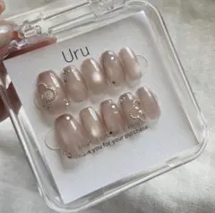 ネイルチップサイズオーダー　ニュアンスネイル　うるうるマグネット　ワンホンネイル