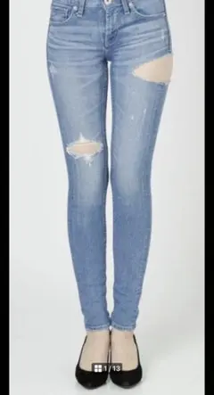 GYDA SIDE RIPPED スキニーデニムパンツ アイスブルー Mサイズ