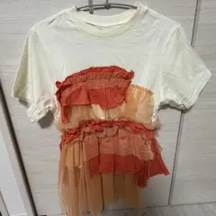 KBF 異素材ドッキング チュール　フリル トップス　Tシャツ