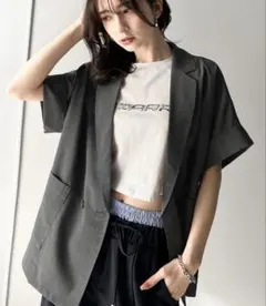 大人の抜け感を楽しむ。麻調シアードルマンショートスリーブジャケット 半袖のサムネイル