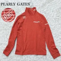 パーリーゲイツ ゴルフ ハイネック 長袖カットソー ストライプ オレンジ系 S