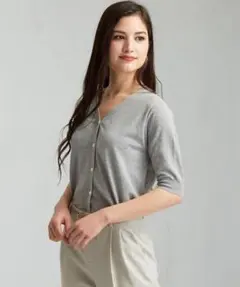 [美品]グリーンレーベルリラクシング Vネック ショートスリーブ カーディガン