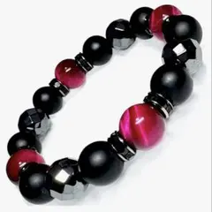 天然石 パワーストーンブレスレット ピンクタイガーアイ オニキス ヘマタイト