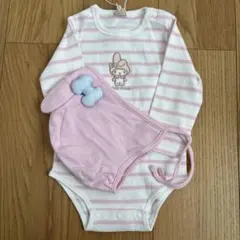 マイメロディ ストライプロンパース＆帽子セット