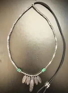 フェザー ビンテージ パイプ シルバービーズ ターコイズ1連 ネックレス