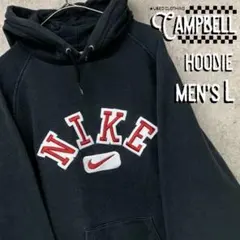 【レアデザインL☆US輸入】ナイキ スウッシュ刺繍スウェットパーカー ブラック