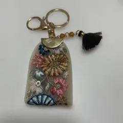 花柄刺繍キーリング タッセル付き