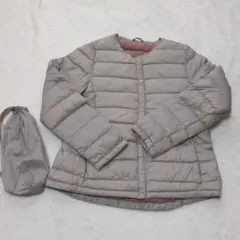 軽量グレージュ　 ダウンジャケット収納袋付ダウン90%フェザー10%
