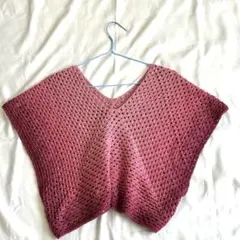 ハンドメイド　着るショール　ベスト　ピンク　グラデーション