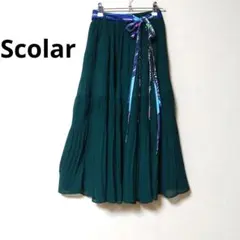 Scolar スカラー花柄ベルト付きシフォンスカートS〜Mグリーン