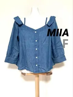 MIIA デニム風 ブラウス 5分袖 キャミ風 シャツ カジュアル 可愛い