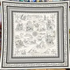 【新品】ストール 海洋モチーフ 大判スカーフ ホワイトシルク カシミヤ