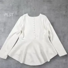 【美品】PLST プラステ パールボタンペプラムセーター ニット ホワイト白 M