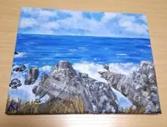 北海道納沙布岬夕焼け油彩画。張りキャンバス自作画、サイズF-4 - メルカリ