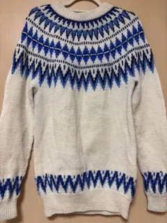 古着　レトロ　ホワイト×ブルー　 セーター