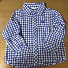 moujonjon 青と白のチェック 長袖シャツ