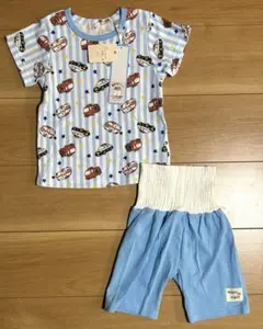 【新品】ベビー パジャマ 90cm くるま 半袖 上下 腹巻付き 救急車 消防車