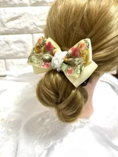 2789インド刺繍リボン☆ハンドメイド ヘアゴム 小シュシュ仕上げ