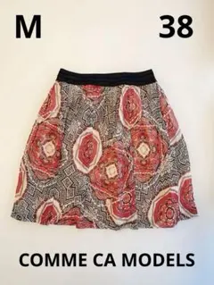 COMME CA MODELS（コムサモデルズ）シフォンフレアスカート赤黒38M