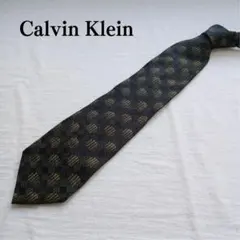 チ*ズ様 カルバンクライン ネクタイ 幾何学模様 シルク ブラック【n4216】
