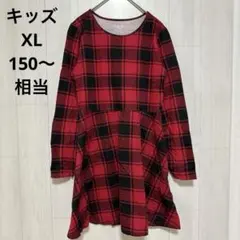キッズ ガールズ プレイス バッファローチェック柄 フレア ワンピース 赤 黒のサムネイル