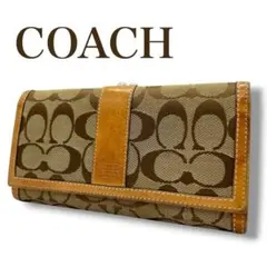 COACH コーチ 長財布 がま口 シグネチャー ブラウン キャンバス レザー
