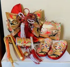 専用　5歳用　七五三　飾り帯小物セット　 赤・金色古風な柄鶴