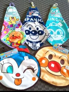 新品 未使用 可愛い アンパンマン ループ付き ハンドタオル タオル 5枚セット