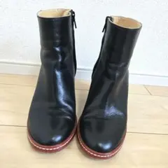 MM6　ブラックレザーウェッジソールブーツ 38