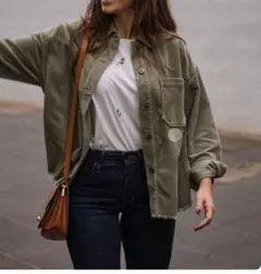 ZARA コーデュロイ ジャケット シャツ　カーキ