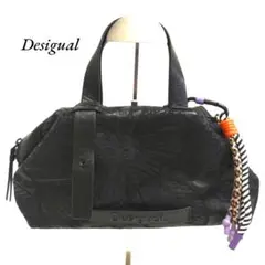 Desigual　花刺繍　ミドルバッグ　ハンドバッグ　黒　デシグアル