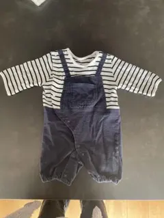 ストライプ柄オーバーオールロンパース 50-60cm