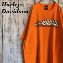 【希少】ハーレーダビッドソン 半袖 Tシャツ 両面プリント オレンジ 2XL