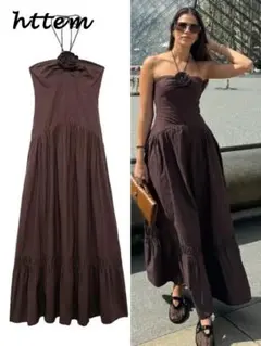 【美品】ZARA NWT ポプリン ミディドレス テクスチャードフラワー M