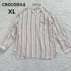クロコダイル 長袖シャツ LL XL リネン麻混ボタンダウン ストライプ メンズのサムネイル