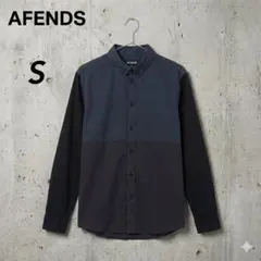 AFENDS バイカラー長袖シャツ ボタンダウン S ネイビー グレー 切替のサムネイル