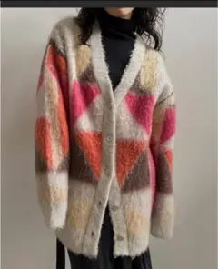 ameri COLOR BLOCK OVER KNIT CARDIGAN