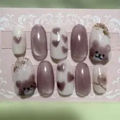 ピンクのくま オリジナル ネイルチップ 10枚セット ハンドメイド