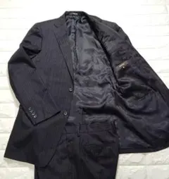 美品 コムサメン スーツ 黒ストライプ