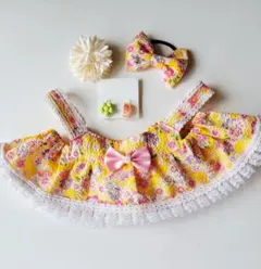 ラボット服　LOVOT服　ハンドメイド　黄色浴衣風ワンピースと小物の5点セットのサムネイル