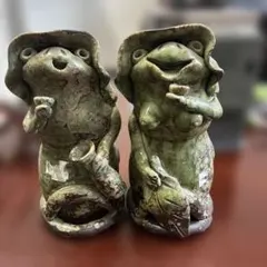 レア] 鼓を叩く河童 女性 金属製 非常に風流な作品 かっぱ カッパ 置物