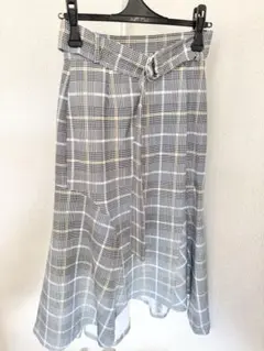 グレー系チェック フレアスカート ベルト付き