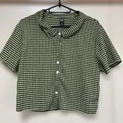 Dazy グリーン系チェック 半袖シャツ XL